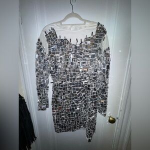 Worn once - ASOS Silver Sequin Long Sleeve Party Disco Dance Dress